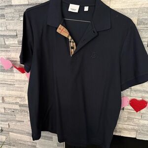 Burberry Men's Navy Polo with Check Collar